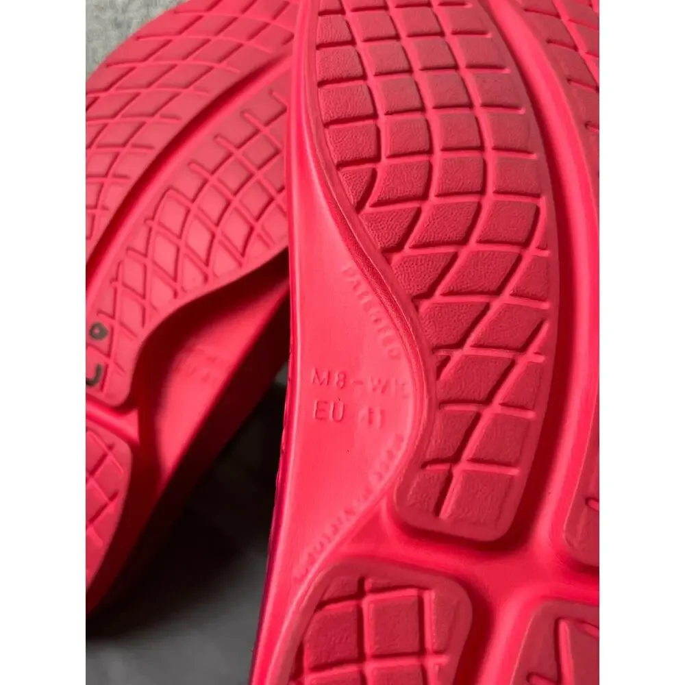OOFOS OOahh Sport Slide Sandals Razz Fade Recovery Comfort Pink Red Slides 10